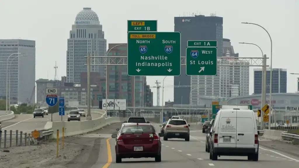 United States interstate highway with directional signage